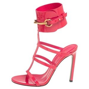 Gucci Pink Patent Leather Ursula Horsebit Ankle-Strap Sandals Size 39